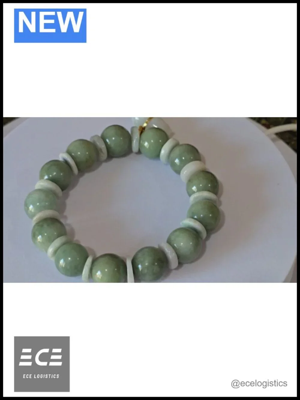 Green Jade Beaded Stretch Bracelet White Gourd Charm Feng Shui